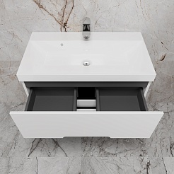 Style Line Тумба под раковину Матис 80 подвесная белая матовая – фотография-4